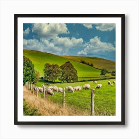 Sheep Grazing In A Field Art Print