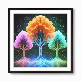 Three Colorful Trees in neon colors 18 Art Print