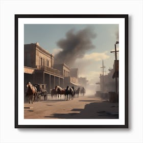 Western Town In Texas With Horses No People Sharp Focus Emitting Diodes Smoke Artillery Sparks (7) Art Print