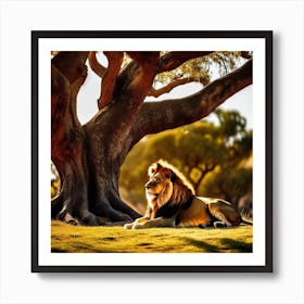 Lion Under A Tree 14 Art Print