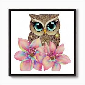 Owl With Flowers 1 Art Print