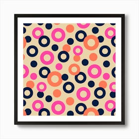 DROPS Polka Dots Rings Abstract Geometric in Retro Pink Orange Blue on Cream Art Print