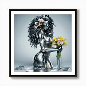 Woman Holding Flowers 5 Art Print