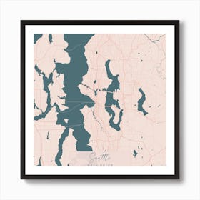 Seattle Washington Pink and Blue Cute Script Street Map Art Print