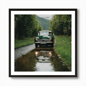 Old Car In A Puddle Art Print