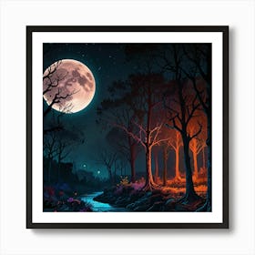 Full Moon In The Forest Art Print