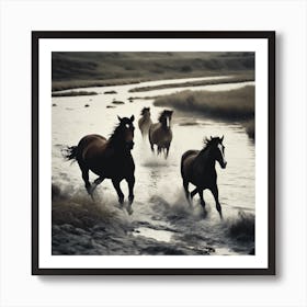 Horses Running In A River Art Print