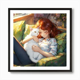 Girl With A Cat 4 Art Print