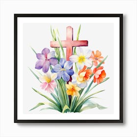 Easter Cross With Flowers Art Print