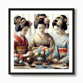 Japanese women making Ikebana Art Print