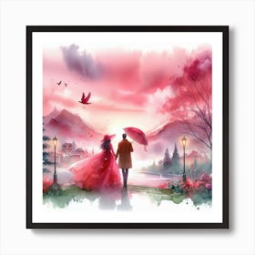 Couple Walking In The Park 1 Art Print