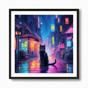 Cat In The Rain 1 Art Print