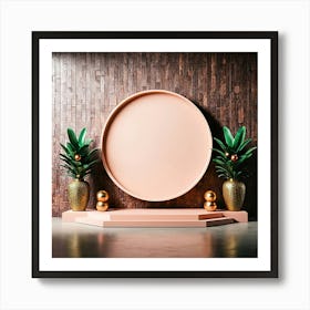 Pink And Gold Round Frame Art Print