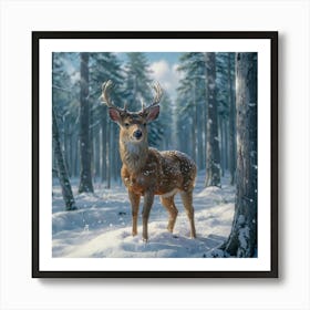 Deer In The Snow Art Print