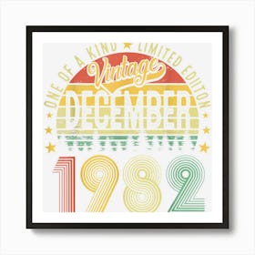 40th Birthday Vintage December 1982 40 Years Old Retro Mens Art Print