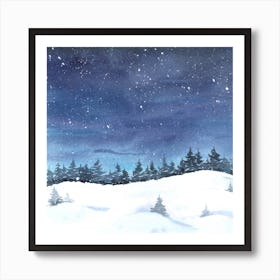 Winter Landscape Watercolor Painting Art Print