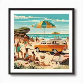 1960s Beach Scene Art Print
