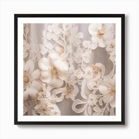 White Flowers On Lace 3 Art Print