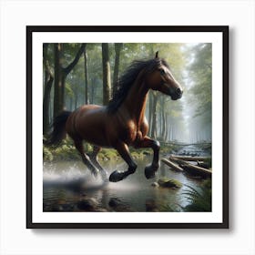 Horse Running In The Forest Art Print