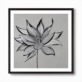 Lotus Flower Black and White Art Print