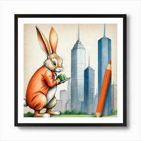 Rabbit In The City 2 Art Print