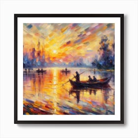 A Splash of Color: An Impressionist Painting of a Sunset with Various Shades of Orange, Yellow, Pink, and Purple Art Print