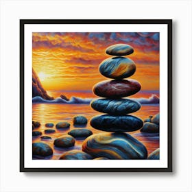 Zen balancing stones at sunset 4 Art Print