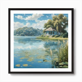 Dreamshaper V7 A Tranquil Lakeside Scene Where The Azure Water 0 Art Print