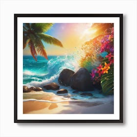 Tropical Beach Scene Art Print