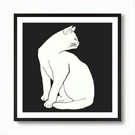 White Cat On Black Art Print