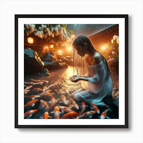 Koi Fish In The Rain Art Print