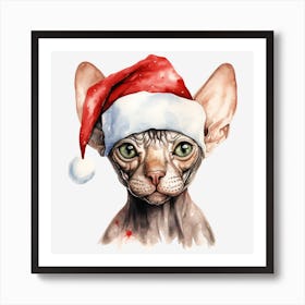 Sphynx Cat In Santa Hat 1 Art Print