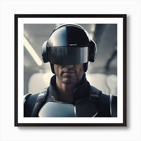 Create A Cinematic Apple Commercial Showcasing The Futuristic And Technologically Advanced World Of The Man In The Hightech Helmet, Highlighting The Cuttingedge Innovations And Sleek Design Of The Helmet And (1) Art Print