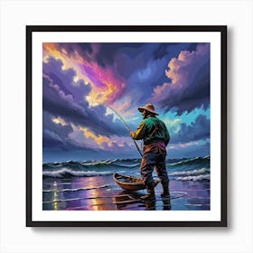 Fishing On The Beach Art Print