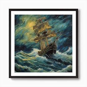 Sailing Ship In Rough Seas Art Print