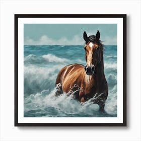 Horse In The Ocean Art Print 1 Art Print