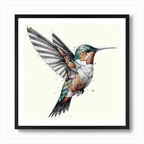 Humming Bird - Abstract Line Art Illustration 163 Art Print