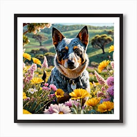 Blue Heeler in Flowers Art Print
