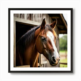 Head Purebred Equestrian Beauty Window Horse Shed Rural Farm Photo Horizontal Mare Hobby Art Print
