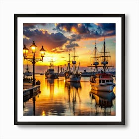 Sunset At The Harbor Art Print