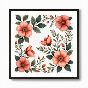 Pink Flowers On A Black Background Art Print