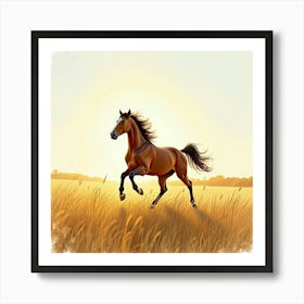 Horse Galloping In The Field Art Print