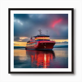 Red Ferry At Sunset 4 Art Print