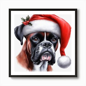 Boxer Dog Christmas Hat Póster