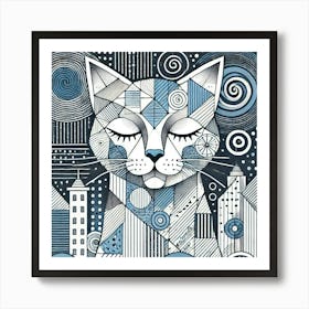 Marble Tail City Cat Art Print