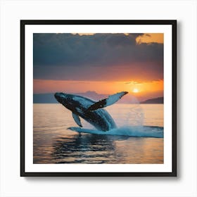 Humpback Whale Breaching At Sunset 13 Art Print