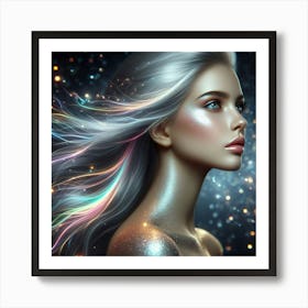 Beautiful Girl With Glowing Hair Art Print