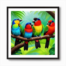 Colorful Birds In The Jungle Art Print