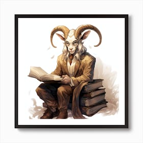 Goat Reading A Book 2 Art Print