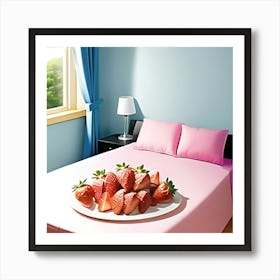 Strawberries on the pink bed  Art Print